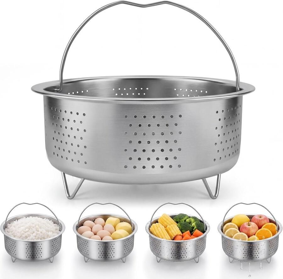 Stoominzet Pan Stoommand RVS Gezond Koken Versterkte Handgreep 20 cm Diameter Zilver