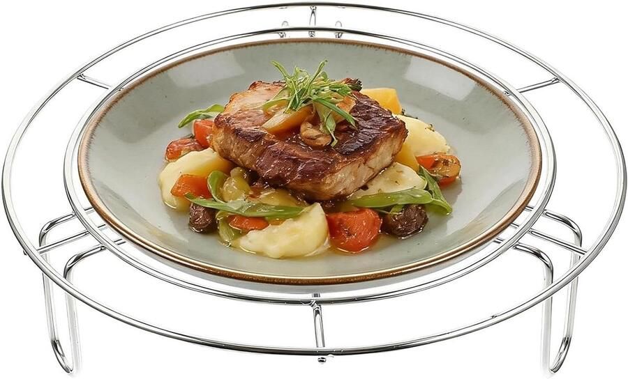 Stoominzet Pan Taartrooster Afkoelrooster Gezond Koken Gelijkmatige Stoomverdeling 22 cm Diameter Zilver