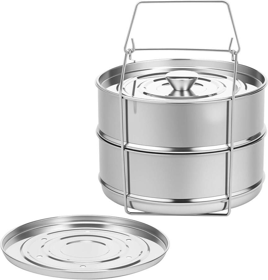 Stoominzet Pannen Dubbele Laag Gezond Koken Roestvrij Staal 19.5 cm Diameter Zilverkleurig