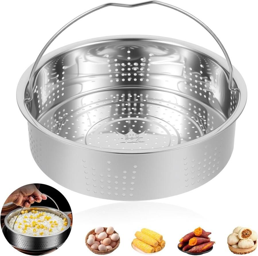 Stoominzet Roestvrij Staal Kookinzet Pan Gezond Stomen Voedsel Gelijkmatige Stoomverdeling 20 cm Doorsnede Zilverkleurig