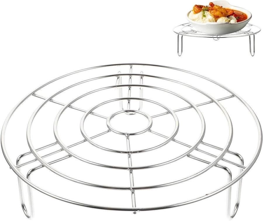 Stoominzet Roestvrij Staal Kookinzet Stoommand Gezond Koken Driepoot Stabiliteit 20 x 20 x 7 cm Zilver