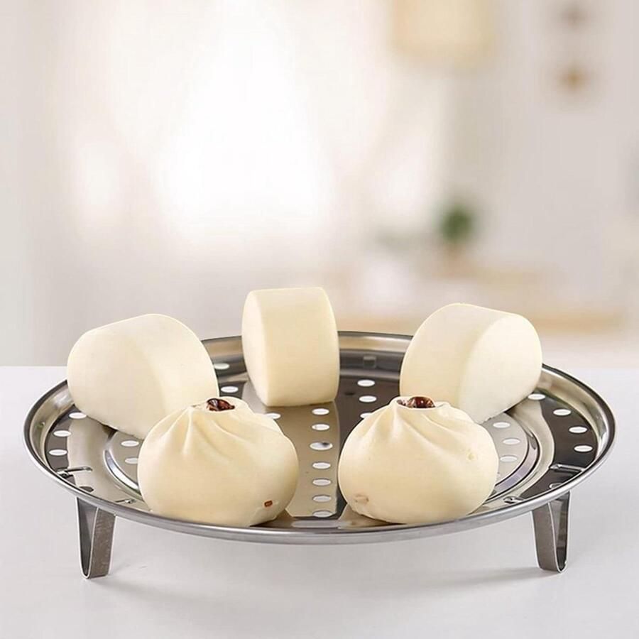 Stoominzet Roestvrij Staal Stoommand Pan Gezond Koken Verhoogde Voet 20 cm Diameter Zilver