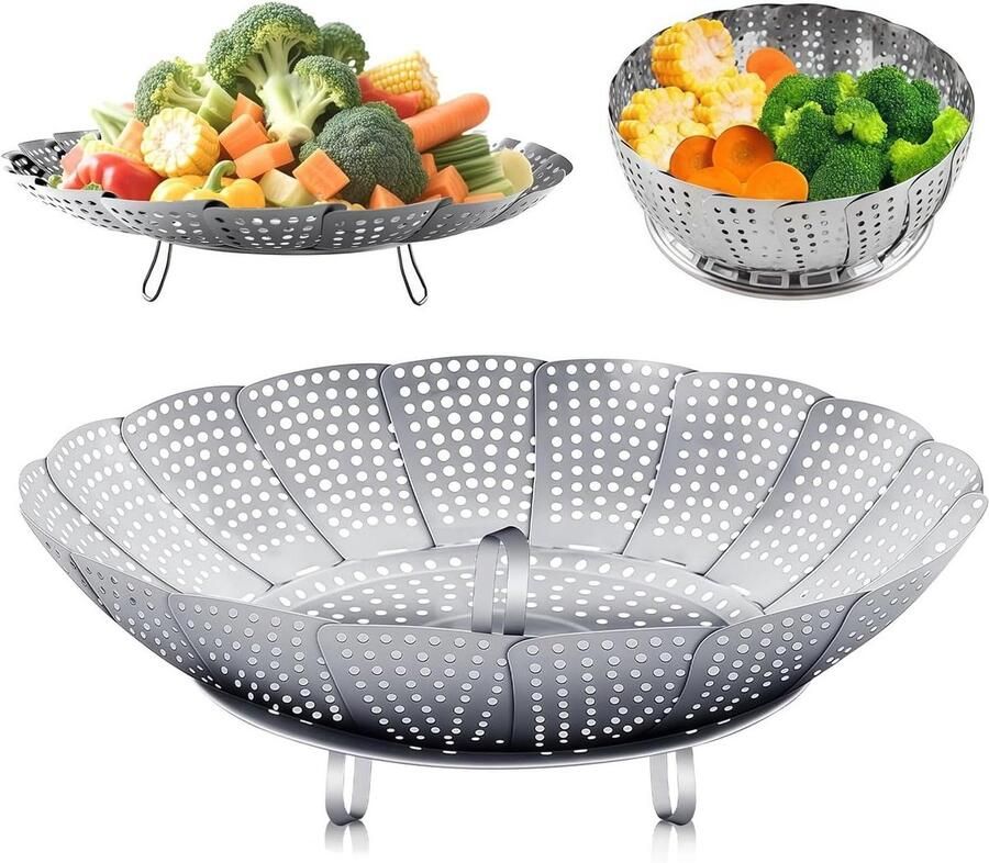 Stoominzet Roestvrij Staal Stoommandje Groenten Gezond Koken Verstelbaar Formaat 15-30 cm Pan