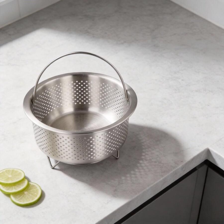 Stoominzet RVS Groentestomer Gezond Koken Duurzaam 304 Staal 13 x 13 x 5 cm Zilver