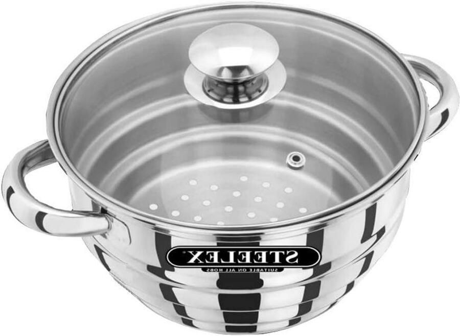 Stoominzet RVS Stoommand Pan Inzet Gezond Koken Universeel Pasvorm 16-20 cm Zilver