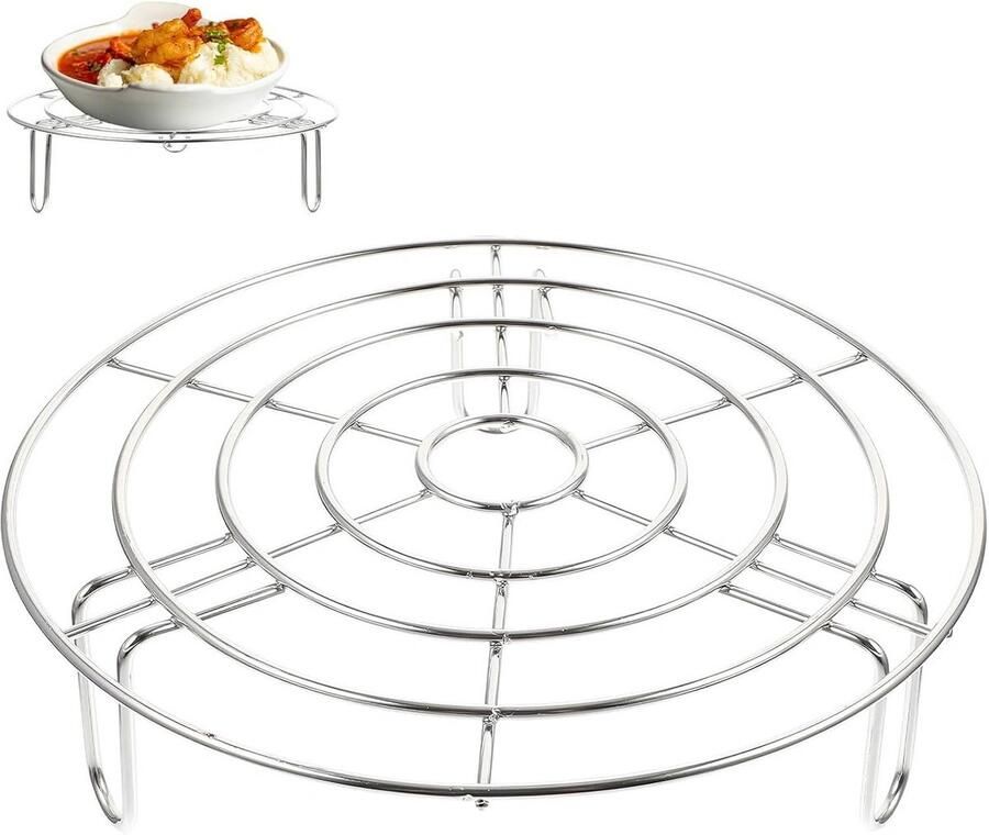 Stoominzet RVS voor Pan Inlegrooster met Driepoot voor Stomen en Koken