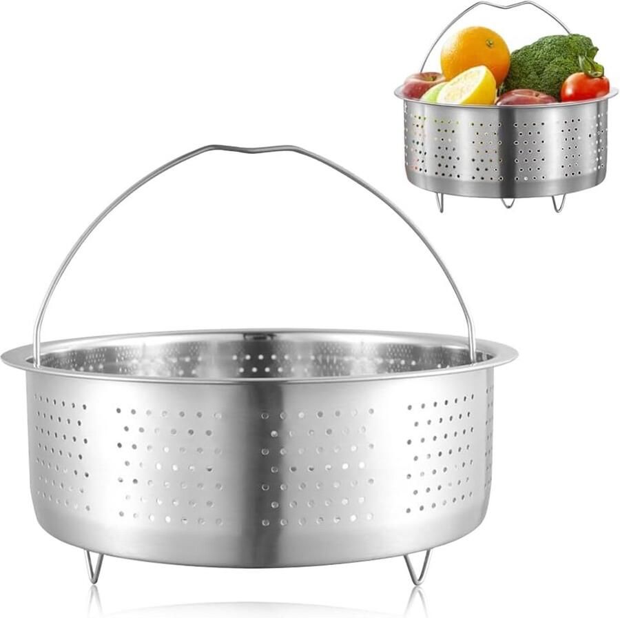 Stoominzet Pan Stoompan Roestvrij Staal Gezond Koken Hittebestendig Handvat 20 cm Zilverkleurig - Foto 1