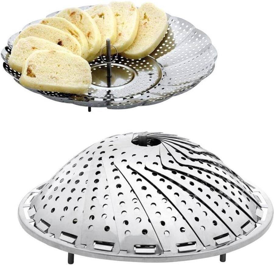 Stoominzet Stoommand Opvouwbaar Inzetstuk Gezond Koken Verstelbare Diameter 17-28 cm Zilverkleurig