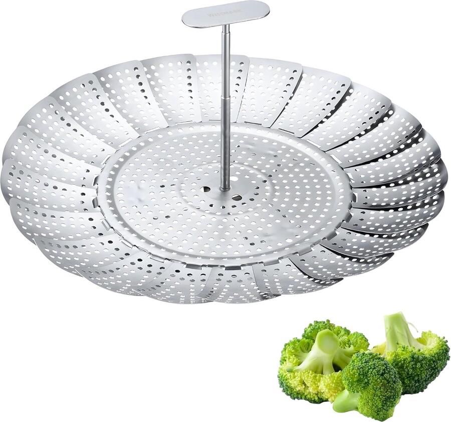 Stoominzet Stoommandje Flexibel Gezond Koken Verstelbaar Inzetstuk 18-28 cm Pannen Zilver Grijs