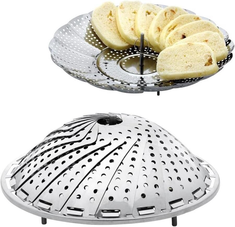 Stoominzet Vouwbaar Stoommand RVS Gezond Koken Verstelbare Diameter 14-23 cm Zilverkleurig