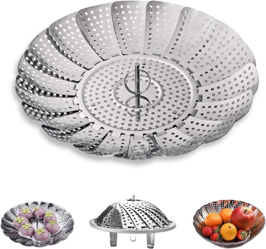 Stoominzetpan Stoominzet RVS Gezond Koken Verstelbaar Design 14-23 cm Zilver