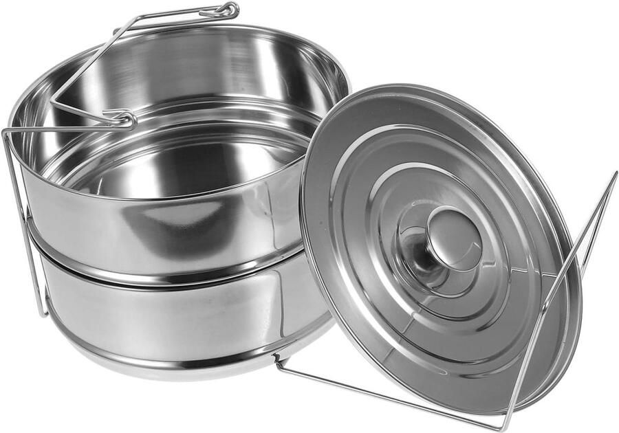 Stoominzet Kookmand Stoommand Gezond Koken Stapelbaar Ontwerp 2 Stuks Zilver