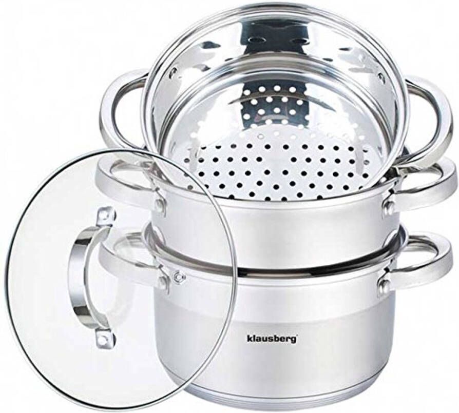 Stoomkoker 20 cm Set voor Inductie Koken 5-Delige Stoompan met Glazen Deksel