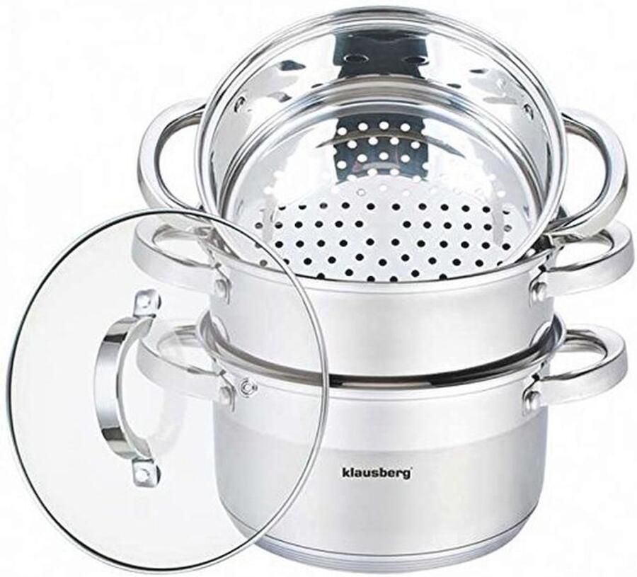 Stoomkoker 20 cm Set voor Inductie Koken 5-Delige Stoompan met Glazen Deksel