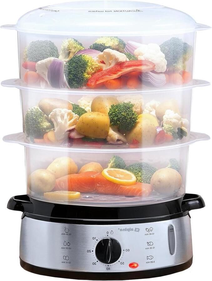Stoomkoker 9L Apparaat voor stomen Gezond Koken 3 Lagen 9 Liter Grijs