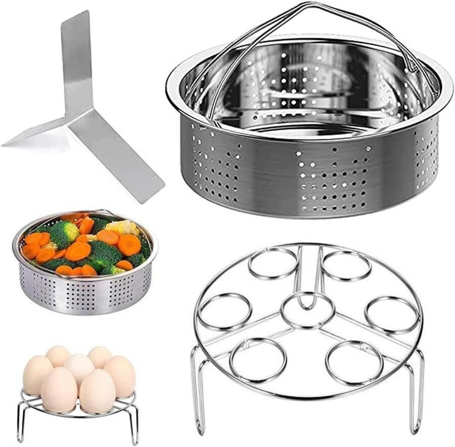 Stoomkoker Accessoires Set Drukpan Onderdelen Gezond Koken 3 Delig RVS 21 cm Diameter Zilver