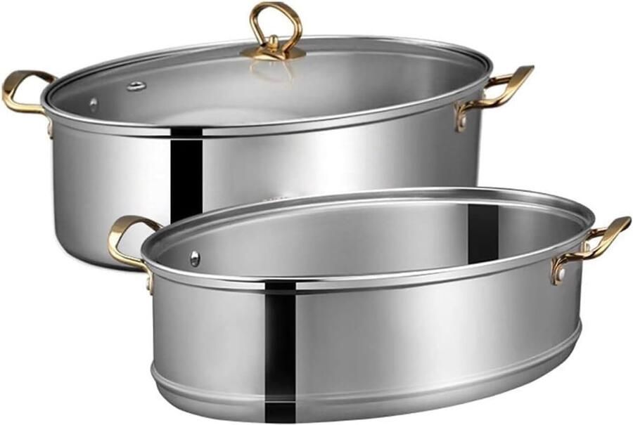 Stoomkoker Braadpan Ovenschaal Inductie Vispan Vis Pocheren 304 Roestvrij Staal 39 cm Zilver