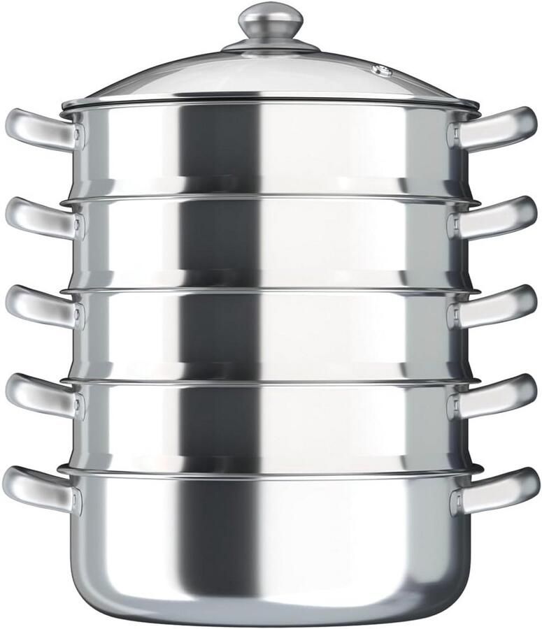 Stoomkoker met 5 Niveaus en Stapelbare Pannen Gezond Koken met Roestvrij Staal