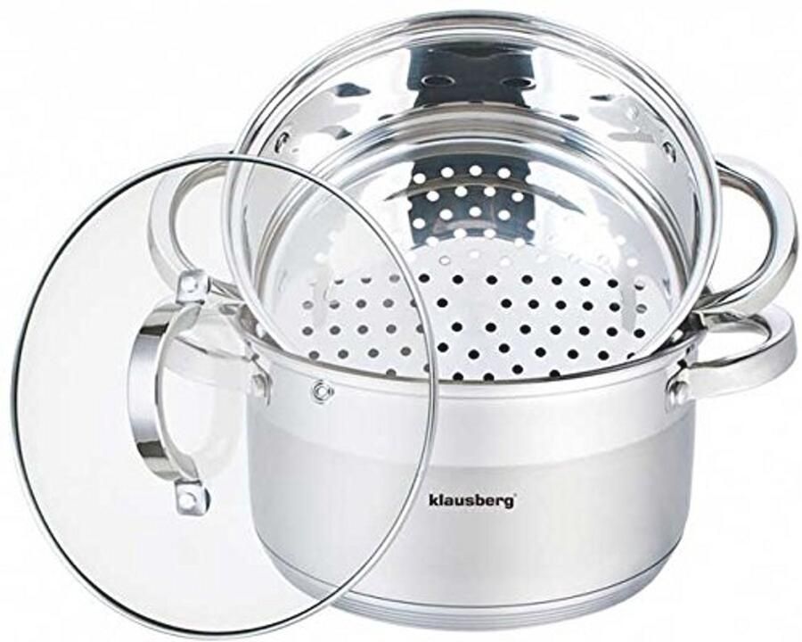 Stoomkoker met Glazen Deksel en Inductiekookpan 24 cm 3 Elementen