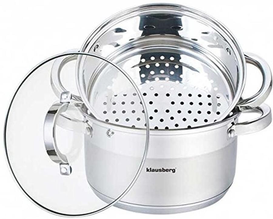 Stoomkoker met Glazen Deksel en Inductiekookpan 24 cm 3 Elementen