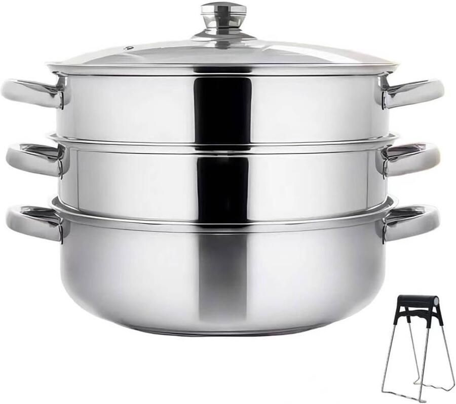 Stoomkoker Roestvrij Staal Stoompan Groenten Gezond Koken 3 Stoominzetstukken 28 cm Zilver