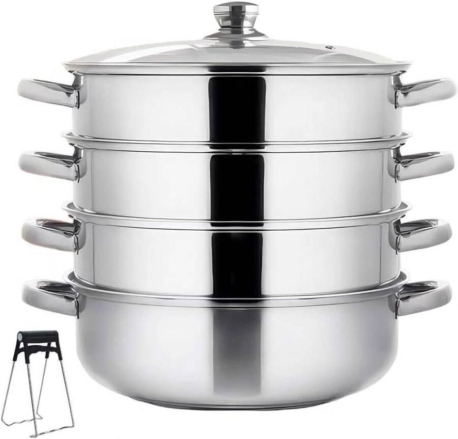 Stoomkoker Roestvrijstaal Stoompan Groente Gezond Koken Multifunctioneel Ontwerp 28 cm Zilver