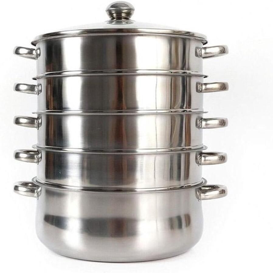 Stoomkoker RVS Stoompan Dampkoker Gezond Koken 5-laags Constructie 30 cm Diameter Zilverkleurig