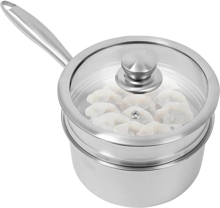 Stoomkoker RVS Stoompan Gezond Koken Dubbele Laag 20 cm Zilver