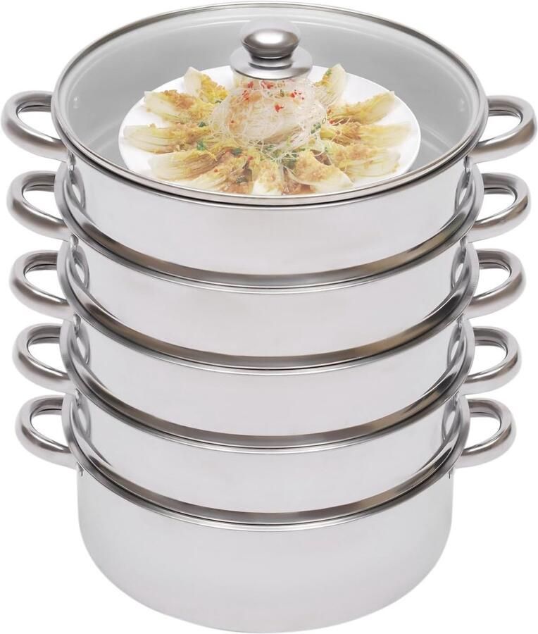 Stoomkoker RVS Stoompan Keuken Gezond Koken Grote Capaciteit 26cm Doorsnede Zilver