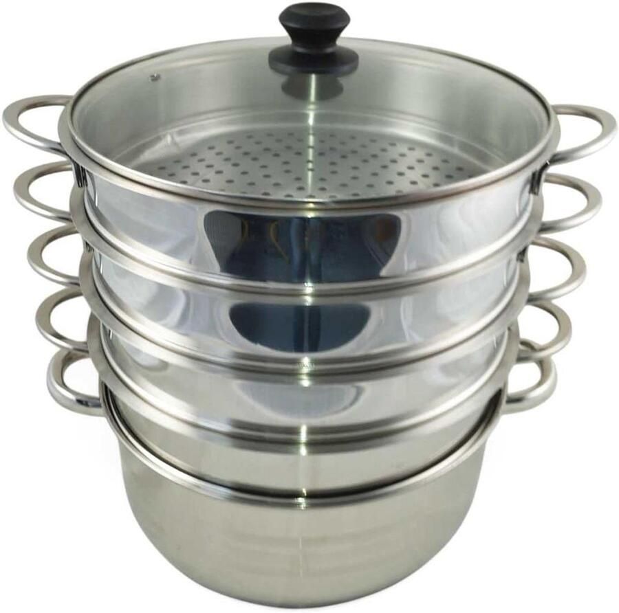 Stoomkoker RVS Stoompan Mantowarka Gezond Koken Biologische Bereiding 26 cm Zilver