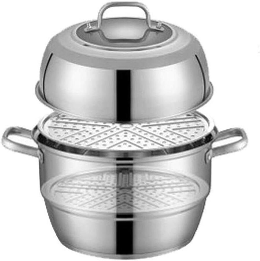 Stoomkoker RVS Stoompan Multi-laags Gezond Koken Inductie Geschikt 28 cm Zilverkleurig