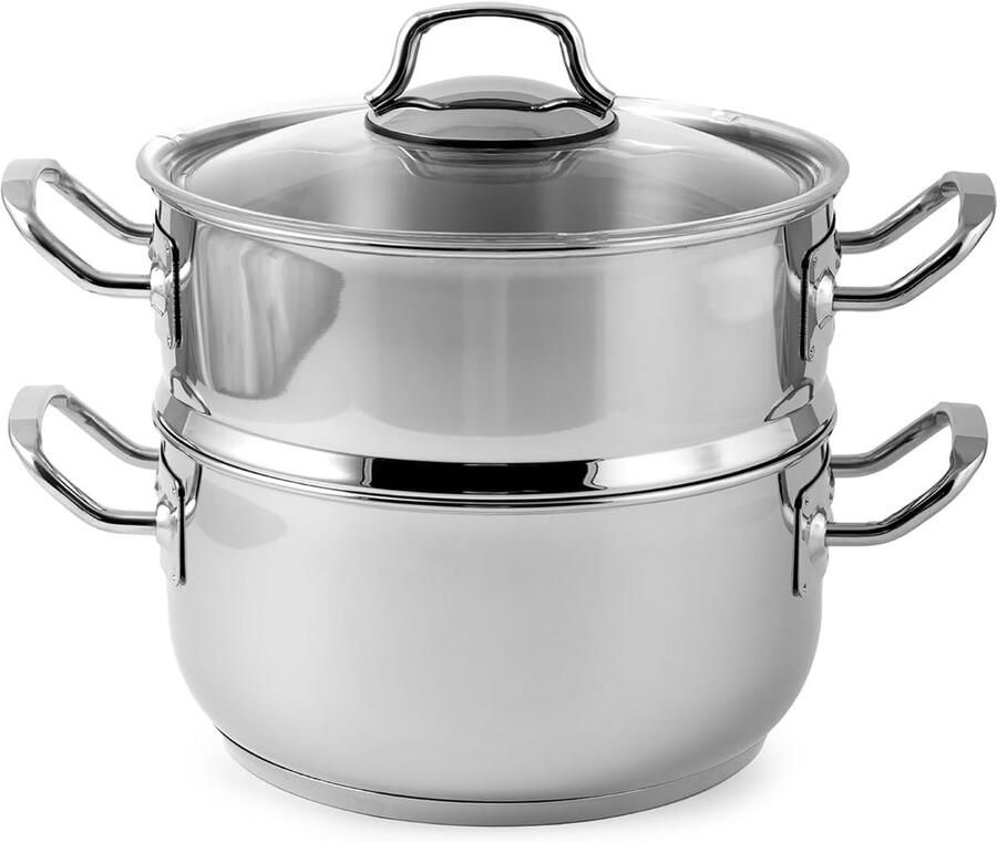 Stoomkoker Set Kookpan Mand Gezond Koken Drievoudige Bodem 22 cm Zilverkleurig