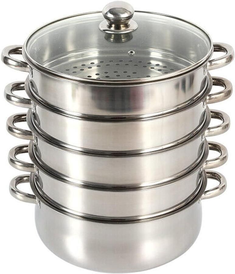 Stoomkoker Set Kookpan Stomer Gezond Koken Roestvrij Staal 30 cm Zilver