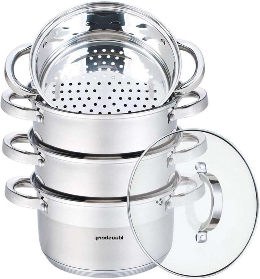 Stoomkoker Set Stoompan Koken Gezond Koken Roestvrij Staal 18 cm Zilverkleurig