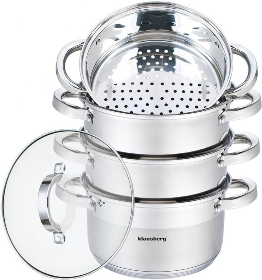 Stoomkoker Set Stoompan Kookset Gezond Koken Roestvrij Staal 18 cm Zilverkleurig