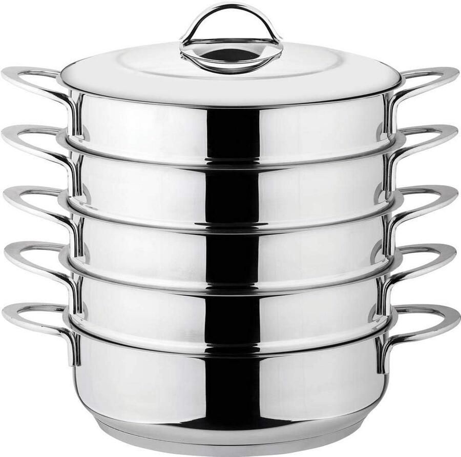Stoomkoker Set Stoompan RVS Gezond Koken 4 Inzetstukken 26 cm 5 Liter Zilverkleurig