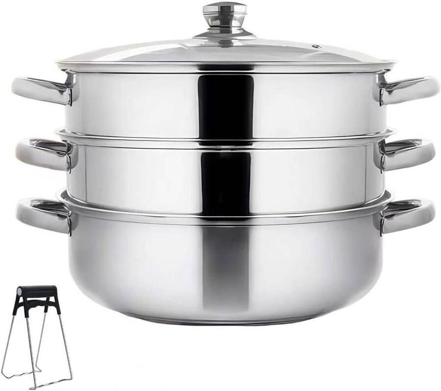 Stoomkoker set Stoompan RVS Gezond koken Drie stoominzetstukken 28 cm Zilver