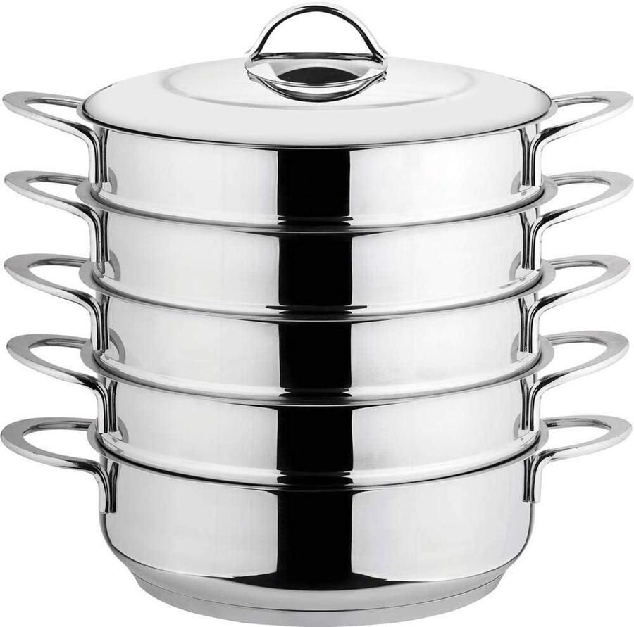Stoomkoker Set Mantowarka RVS Gezond Koken 6-delig Inclusief Deksel 26cm Diameter Zilverkleurig