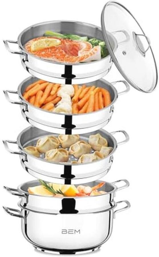 Stoomkoker Set van 6 Rvs 28 cm Multifunctionele Stomer voor Groenten Vlees en Meer