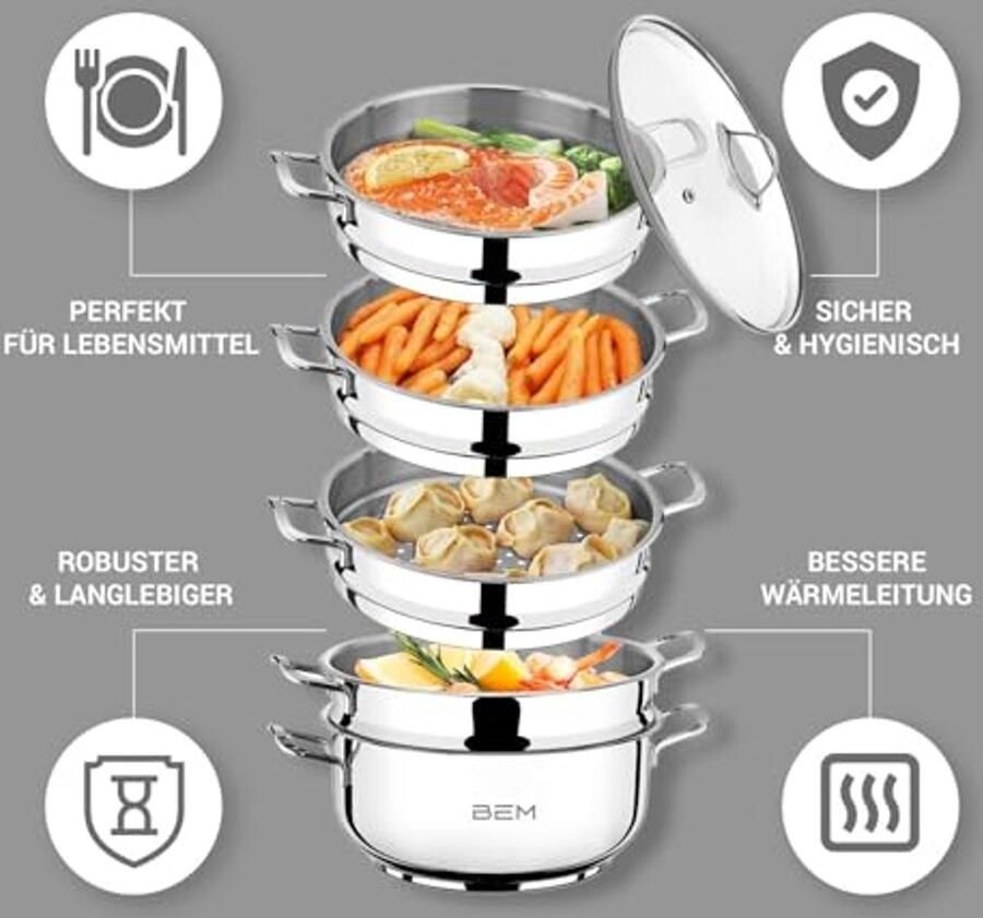 Stoomkoker Set van 6 Rvs 28 cm Multifunctionele Stomer voor Groenten Vlees en Meer