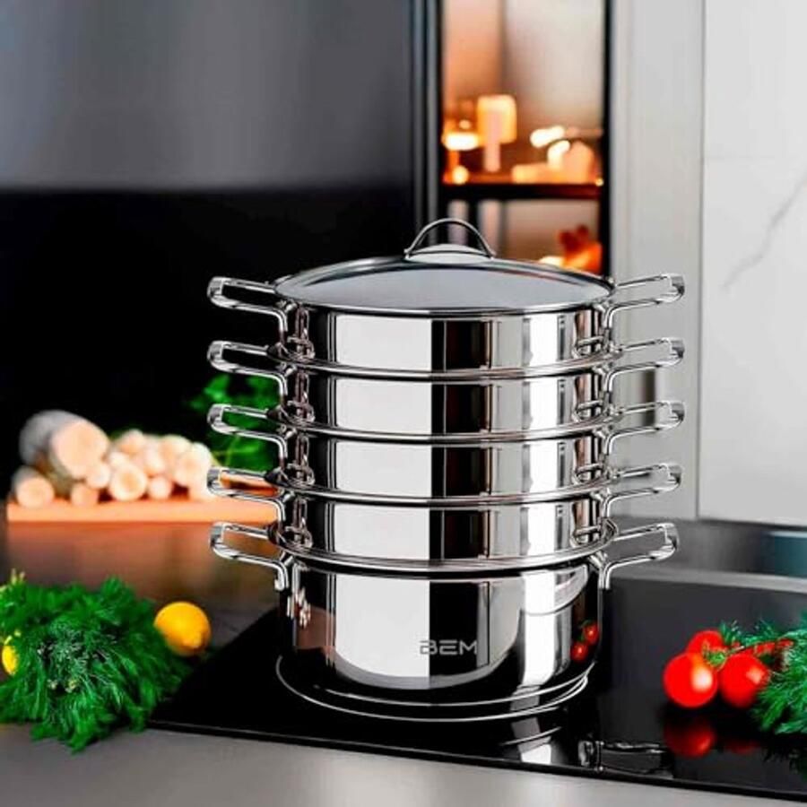 Stoomkoker Set van 6 Rvs 28 cm Multifunctionele Stomer voor Groenten Vlees en Meer