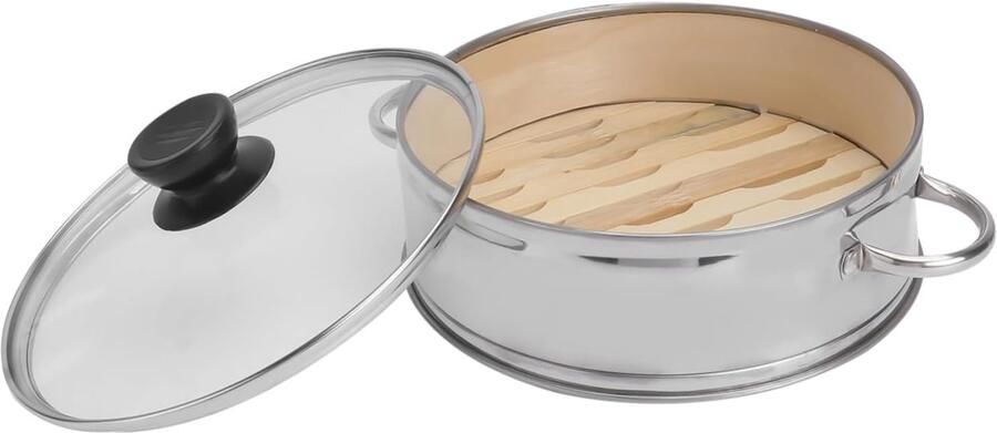 Stoomkoker Set Voedsel Stomer Koken Groenten Inclusief Deksel 18x18x6 cm Zilver