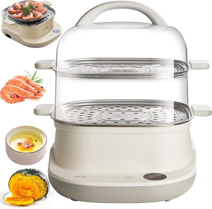 Stoomkoker Stoomapparaat Gezond Koken Dubbele Laag 6 Liter Capaciteit Beige