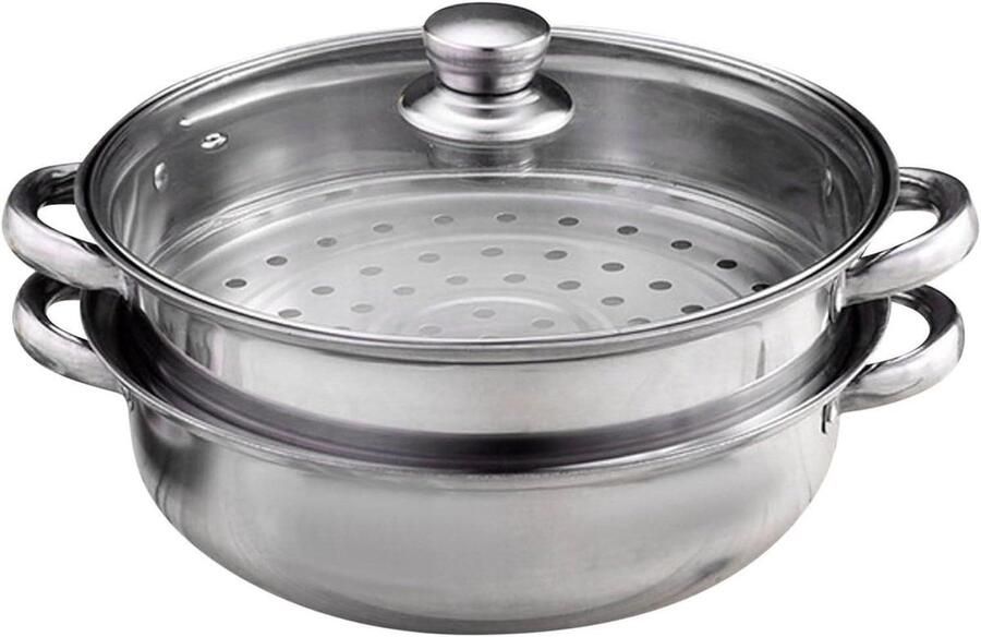 Stoomkoker Stoompan Dubbele Ketel Gezond Koken Gelijkmatige Verwarming 28 cm Zilver