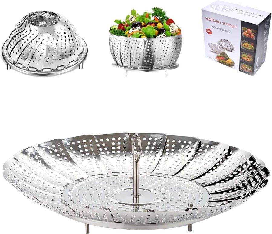 Stoomkoker van roestvrij staal met verstelbare mand voor groenten en fruit 22 5 cm