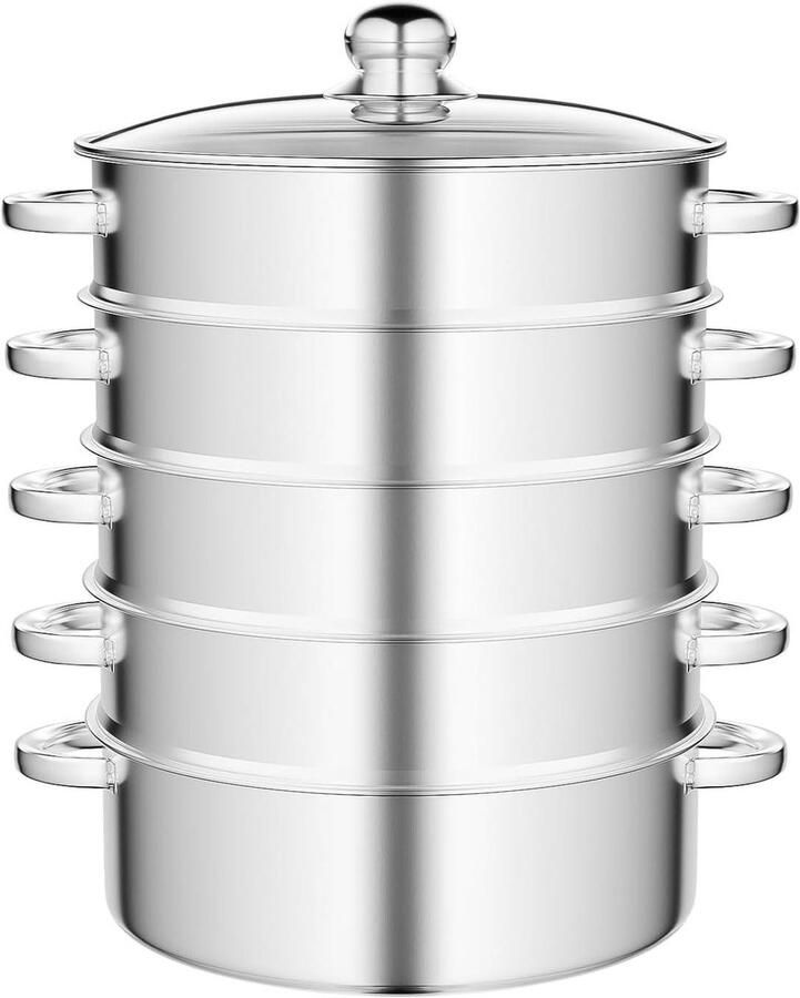 Stoompan RVS Stoomkoker Set Gezond Koken Modulair Stapelbaar 30 cm Diameter Zilverkleurig
