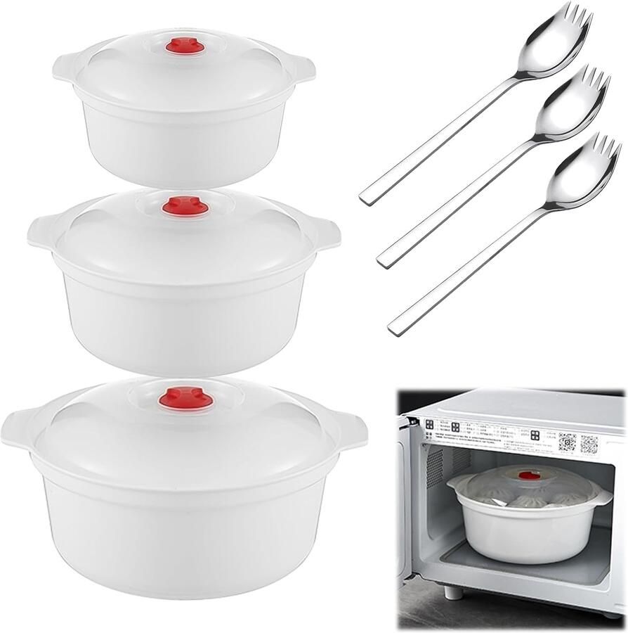 Stoomkoker voor Magnetron Wit 2400 1600 900 ml Voedselveilige Kunststof Voor Keuken en Maaltijden