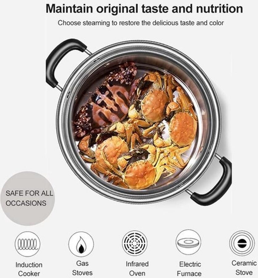 Stoomkookpan 2-laags Roestvrij Staal Kooktoestel Soep Thuiskeuken 27 cm 1160 g Stoompan