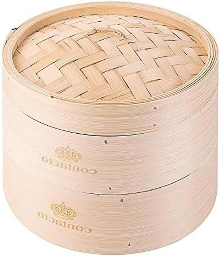 Stoommand Bamboe Dubbele Stoompan Aziatisch Koken Natuurlijk Bamboe Materiaal Ø 20 cm Hoogte 15 cm Bruin