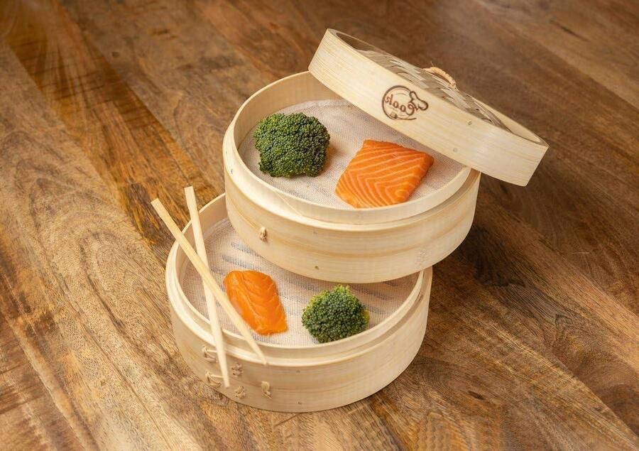 Stoommand Bamboe Rijst Stomer Gezond Koken 2 Lagen Inclusief Matten 25 cm Diameter Bruin